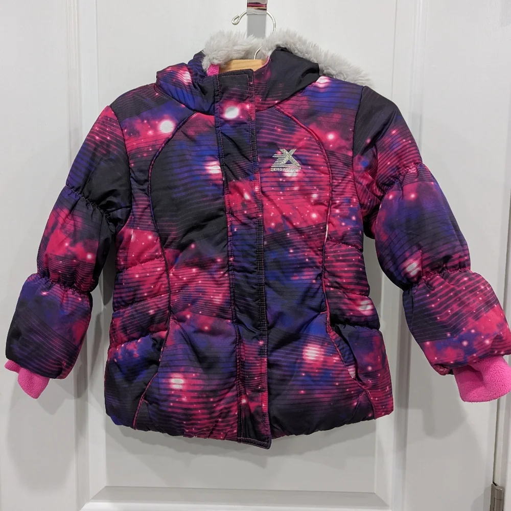 ZeroXposur Pink Purple Stars Galaxy Winter Puffer Coat Jacket Parka Kid Girls 3T